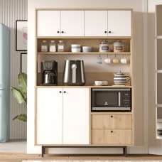 Velano Wooden Coffee Station Cabinet with 6 White Doors in Oak - UK