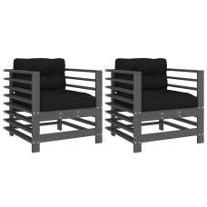 Velaro Garden Grey Solid Pinewood Armchairs with Black Cushions in Pair - UK