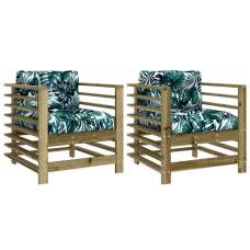 Velaro Garden Natural Solid Pinewood Armchairs with Mutlicolour Cushions in Pair - UK