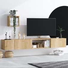 Velmora Wooden TV Stand With 3 Doors In Sapphire Oak - UK