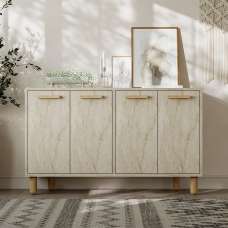 Venedik Wooden Sideboard with 4 Doors in Travertine Marble Effect - UK