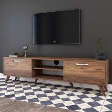 Vensaro Wooden TV Stand With 2 Flap Doors In Walnut - UK
