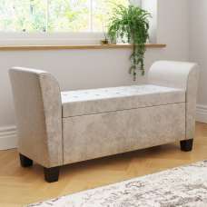 Ventnor Crushed Velvet Storage Seating Ottoman In Oyster - UK