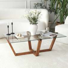 Verado Coffee Table With Tempered Glass Top With Solid Pine Wood Frame Walnut - UK