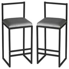 Verano Black Metal Bar Stools with Grey Foam Seat in Pair - UK