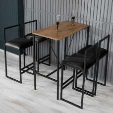 Verano Wooden Bar Table with 4 Black Stools in Walnut - UK