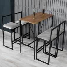 Verano Wooden Bar Table with 4 Cream Stools in Walnut - UK