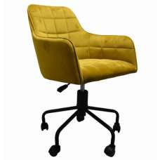 Vernal Velvet Swivel Home And Office Chair In Mustard - UK