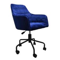 Vernal Velvet Swivel Home And Office Chair In Navy - UK