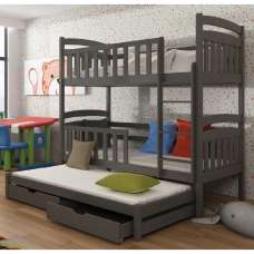 Vernal Wooden Bunk Bed With Foam Mattress And Trundle In Graphite - UK