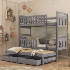 Vernal Wooden Bunk Bed With Foam Mattress And Trundle In Grey - UK