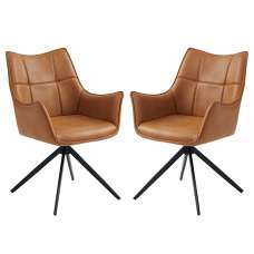 Vernon Tan Faux Leather Dining Armchairs In Pair - UK