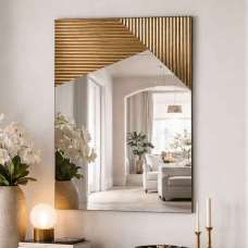 Vertex Ribbed Glass Wall Mirror with Bronze Wooden Frame - UK