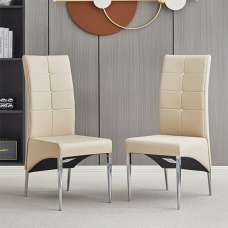 Vesta Studded Taupe Faux Leather Dining Chairs In Pair - UK