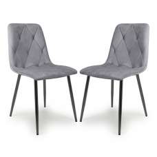 Vestal Grey Velvet Dining Chairs With Black Legs In Pair - UK