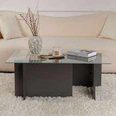 Vetrio Rectangular Clear Glass Coffee Table with Anthracite Wooden Base - UK