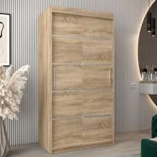 Vevey I Wooden Wardrobe 2 Sliding Doors 100cm In Sonoma Oak - UK