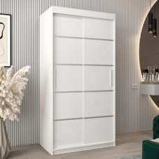 Vevey I Wooden Wardrobe 2 Sliding Doors 100cm In White - UK