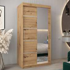 Vevey II Mirrored Wardrobe 2 Sliding Doors 100cm In Artisan Oak - UK