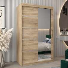 Vevey II Mirrored Wardrobe 2 Sliding Doors 120cm In Sonoma Oak - UK