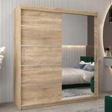Vevey II Mirrored Wardrobe 2 Sliding Doors 180cm In Sonoma Oak - UK