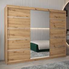 Vevey II Mirrored Wardrobe 3 Sliding Doors 250cm In Artisan Oak - UK