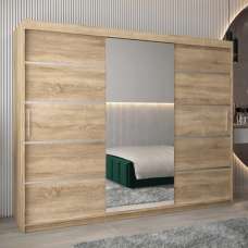 Vevey II Mirrored Wardrobe 3 Sliding Doors 250cm In Sonoma Oak - UK