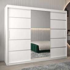 Vevey II Mirrored Wardrobe 3 Sliding Doors 250cm In White - UK