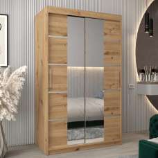 Vevey III Mirrored Wardrobe 2 Sliding Doors 120cm In Artisan Oak - UK