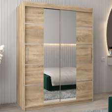 Vevey III Mirrored Wardrobe 2 Sliding Doors 150cm In Sonoma Oak - UK