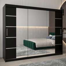Vevey III Mirrored Wardrobe 3 Sliding Doors 250cm In Black - UK