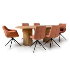 Vevey Dining Table Oval In Natural Oak 6 Buxton Brick Chairs - UK
