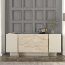Veyron Wooden Sideboard with 4 Doors in Stone and Travertine Marble Effect - UK