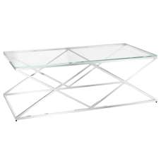 Victoria Clear Glass Coffee Table With Stainless Steel Frame - UK