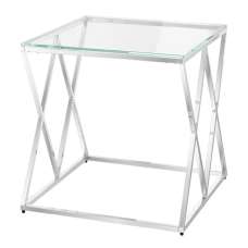 Victoria Clear Glass Side Table With Stainless Steel Frame - UK