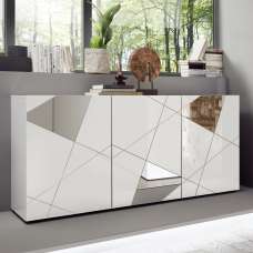 Victoria Mirrored High Gloss Sideboard With 3 Doors In White - UK