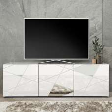 Victoria Mirrored High Gloss TV Stand With 3 Doors In White - UK