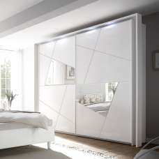 Victoria Wooden Wardrobe With Mirror In Matt White And LED - UK