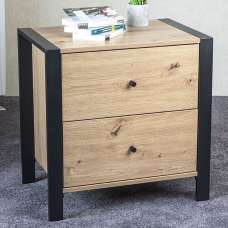 Vidor Wooden Bedside Cabinet With 2 Drawers In Oak And Black - UK