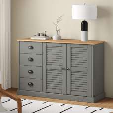 Vidor Wooden Sideboard With 2 Doors 4 Drawers In Grey Brown - UK