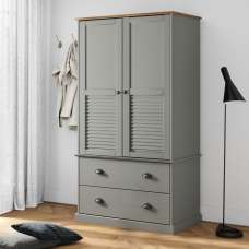 Vidor Wooden Wardrobe With 2 Doors 2 Drawers In Grey Brown - UK
