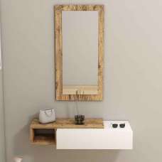 Vien Glass Wall Mirror with Atlantic Pine Wooden Frame and Shelf - UK