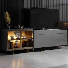Vienna Wooden LED TV Stand with 2 Doors in Anthracite and Gold - UK