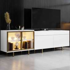 Vienna Wooden LED TV Stand with 2 Doors in White and Gold - UK