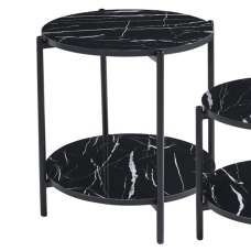 Vilna High Gloss Black Marble Effect Side Table With Black Frame - UK
