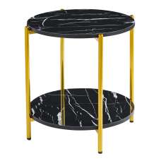 Vilna High Gloss Black Marble Effect Side Table With Gold Frame - UK