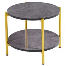 Vilna Large High Gloss Grey Marble Effect Coffee Table With Gold Frame - UK