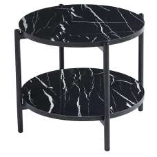 Vilna Small High Gloss Black Marble Effect Coffee Table With Black Frame - UK