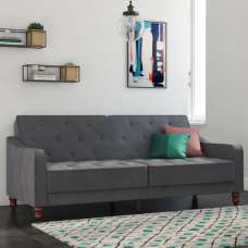 Vincenzo Velvet Sofa Bed With Wooden Legs In Grey - UK