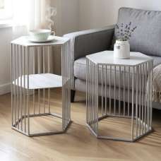 Vineland Metal Hexagonal Nest Of 2 Tables In Grey - UK